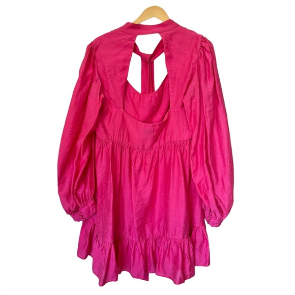 ASOS LUXE Curve Pussybow Cupped Mini Dress Blouson Sleeve Open Back Pink Size 18 - Picture 9 of 14